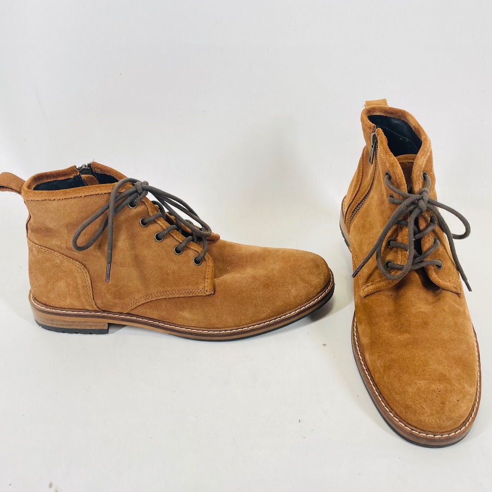 Crevo Kelston Men 10.5 Chestnut Suede Side Zip Lace Up Lug Sole Boots CV1639-225